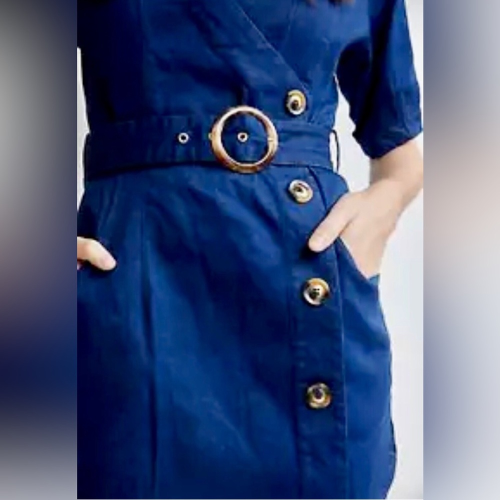 Elliatt Denim Blue Button-Down Mini Dress w Belt Vacation Beach Office Resort